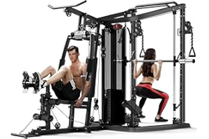 JELENS Home Gym System Workout Station, Multifunction Smith Machine with 150LB Weight Stack, Leg Press, LAT Station for Full Body Strength Training
