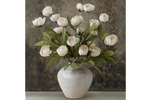 VIERENA 6 Pcs Faux Silk Peony Artificial Flowers for Vase -27", Bulk Fake Peonies Branches with Stems for DIY Bouquet Centerpieces Wedding Fillers Arrangements Shower Decorations (Cream)