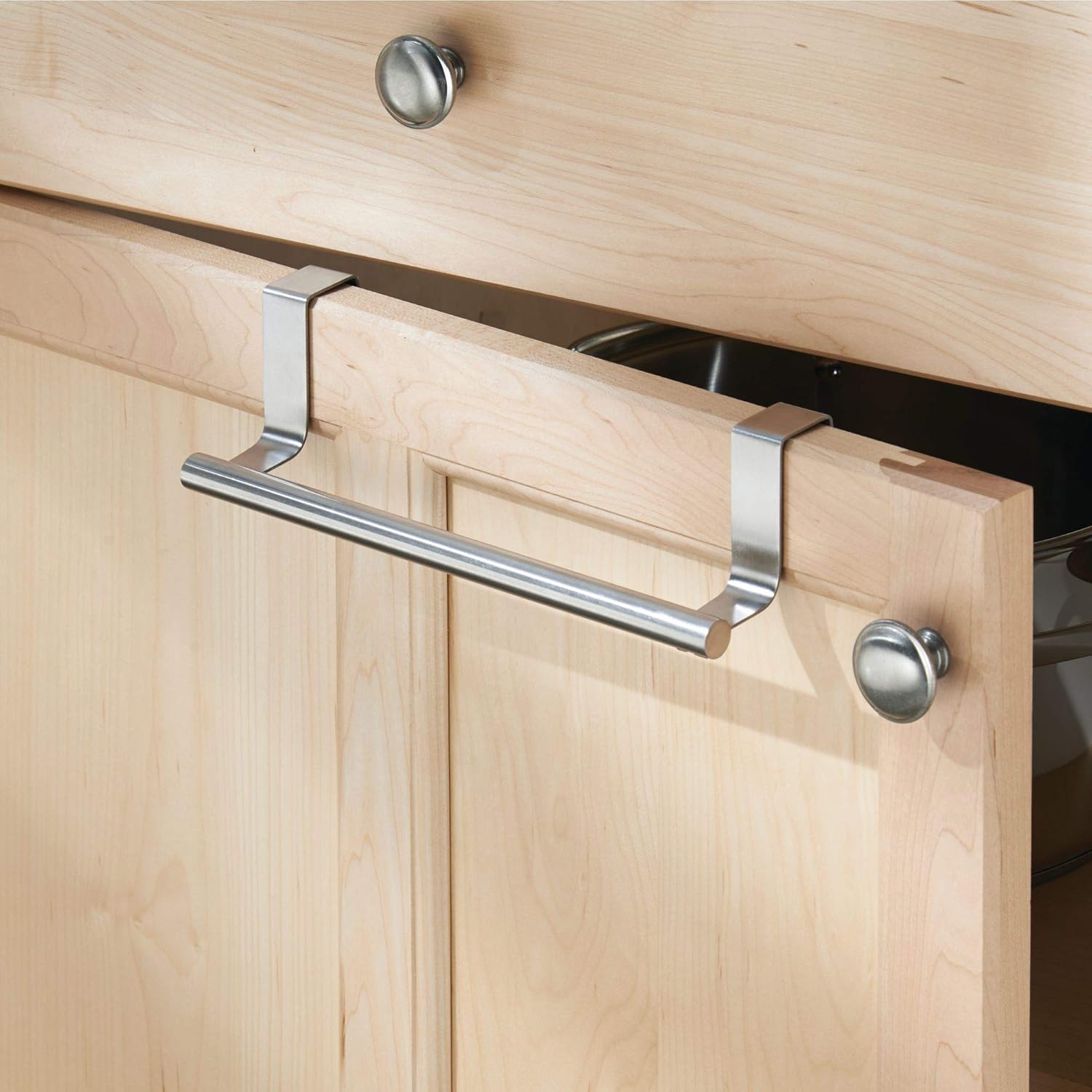 iDesign Forma Metal Over the Cabinet Towel Bar, Hand Towel and Washcloth Rack for Bathroom and Kitchen , 9.25" x 2.5" x 2.5", Stainless Steel: Home & Kitchen
