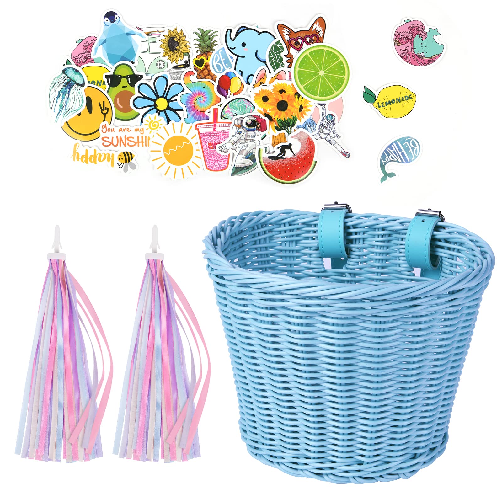 Flintronic Kids Bike Basket Handwoven Cycle Basket for Kids, Bicycle Basket For Girls Boys Childs, with Bike Accessories - Blue