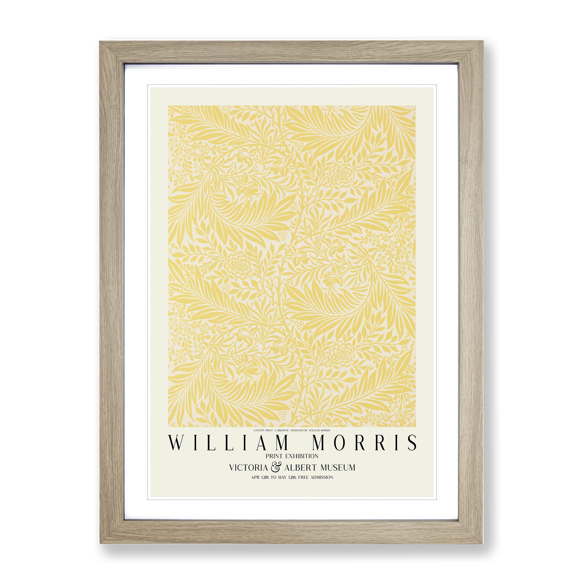 Larkspur With Border By William Morris Classic Painting Framed Wall Art Print, Ready to Hang Picture for Living Room Bedroom Home Office Décor, Oak A4 (34 x 25 cm)