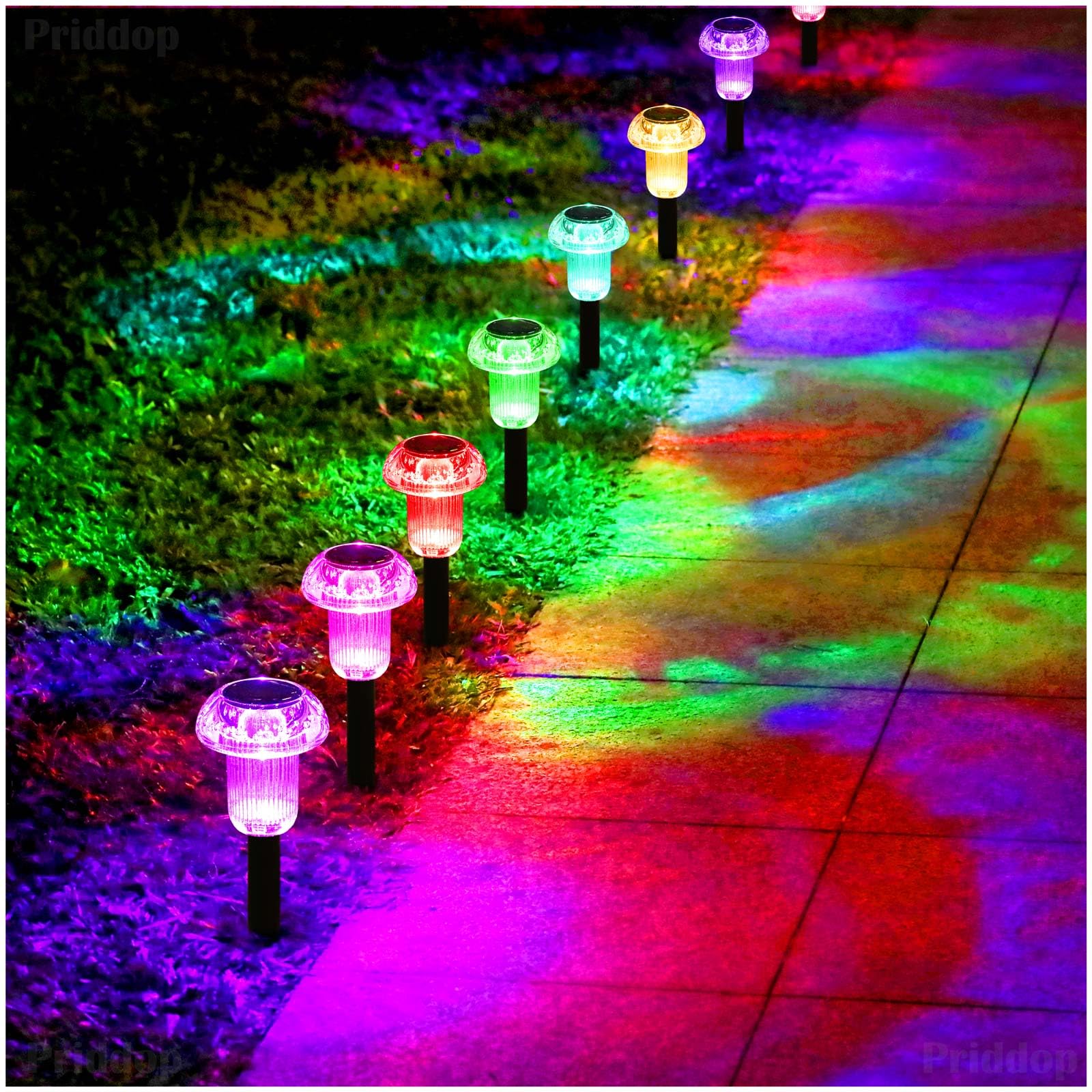 Photo 1 of Priddop Solar Lights Outdoor Pathway Waterproof 12 Pack Color Changing LED Acrylic Mushroom Decorative Garden Lights for Yard Landscape Patio Outside Christmas Decorations