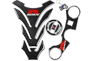 REVSOSTAR Real Carbon Fibre Gas Cap, Tank Pad,Triple Tree Front End Upper, Top Clamp Decal Stickers, Tank Pad, Tank Protector for GSXR 600 GSXR 750 GSXR 1000 K6 K7 K8 K9 L1 2006-2017,3 Pcs Per Set