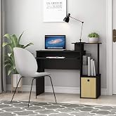 Furinno Econ 40-Inch Wide Computer Desk with Keyboard Tray, Classic Black | Side Shelves, Storage Bins, Rectangular Office Desk, Gaming Desk for Dorm, Home Office, Bedroom, Study Room