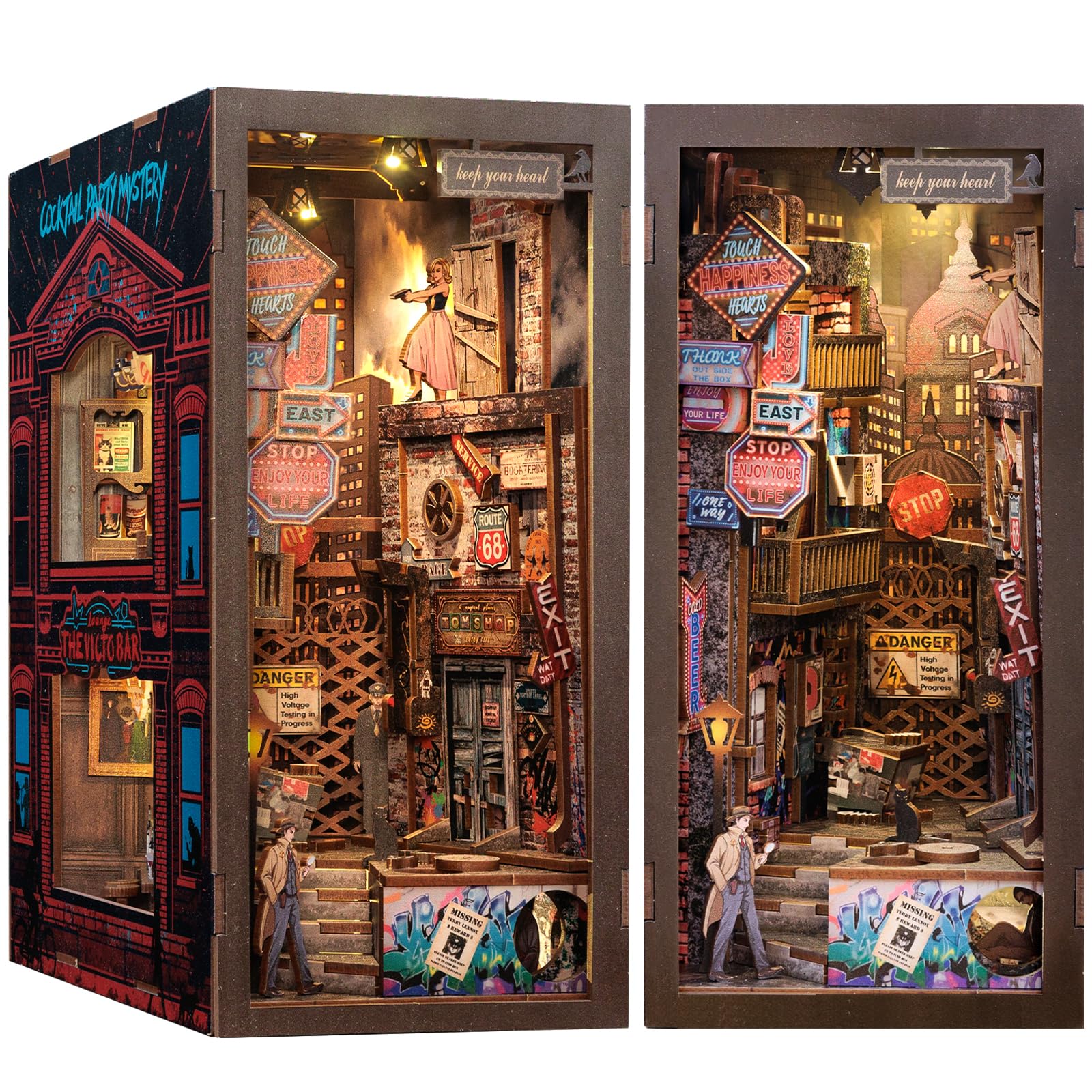 CUTEBEE Book Nook Kit - DIY Miniature Dollhouse Kit with Furniture and LED Light, 3D Puzzle Wooden Art Bookends, Model Kits for Adults to Build(The Long Goodbye)