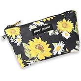 Betsey Johnson 8.5 Inch Zipper Cosmetic Pouch Small Toiletry Bag Lightweight Durable Polyester Organizer with Inner Zipped Pocket Good For Makeup Accessories and Travel Needs (Sunflowers)