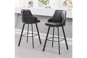 FIRAVOE Swivel Bar Stools Set, 30" High Back Faux Leather Kitchen Bar Height Stools (Black, 2PCS)