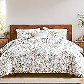 Bedorm Floral Cotton Comforter Set King Size Bedding Set Green Leaf Orange Flower Botanical Bedding Romantic Cottagecore Country Comforter Set 3 Pcs