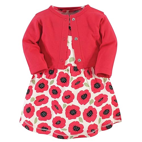 Touched by Nature Baby Girls' Organic Cotton Dress and Cardigan, Poppy, 0-3 Months