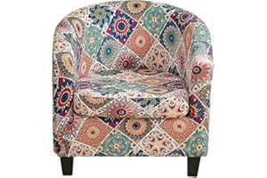GOSTADY Club Chair Slipcover 2 Piece Printed Tub Chair Slipcover Soft Stretch Printed Round Barrel Chair Covers Armchair Covers Furniture Protector for Living Room Hotel Counter Cafe 28