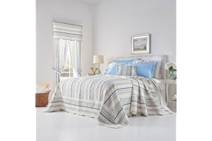 BrylaneHome Bedding Lightweight All Season Florence Quilted Oversized 100% Cotton Ultra Supreme Softness Bedspread - King, Sky Blue Stripe