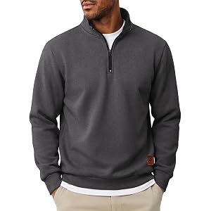 COOFANDY Men's Quarter Zip Pullover Fleece Casual Long Sleeve Polo Sweater | 1/4 Zip Pullover, Fleece Lined, Color Black Coll