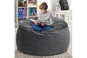 Kromax 3.5 Foot Memory Foam Bean Bag Chair, for Adults, Teens, Kids, Washable Comfy Velvet Suede Cover, Ideal for Dorm, Bedroom, Living Room, Dark Gray