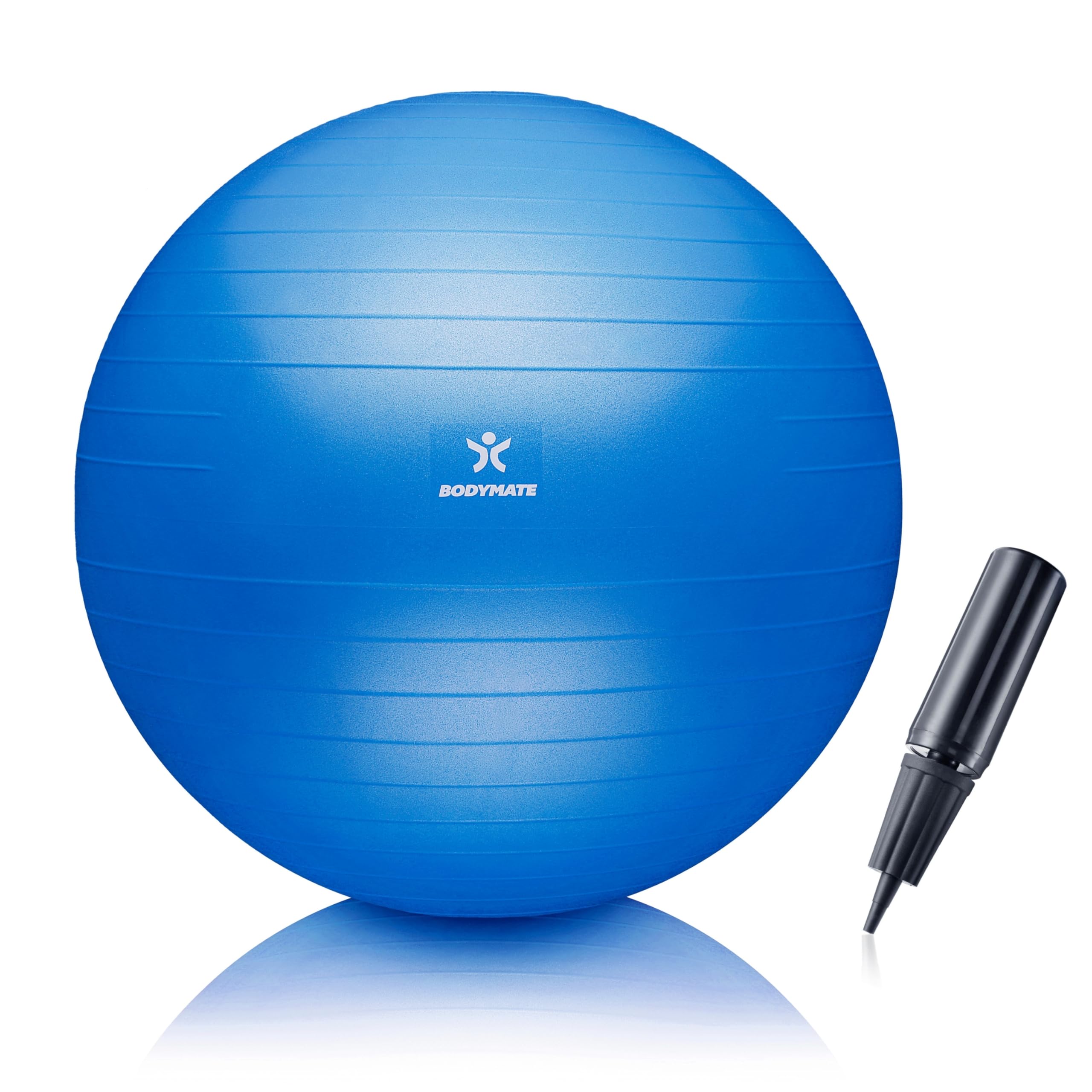 BODYMATE Exercise Ball - E-book with exercise guides included - Gym-quality Swiss balls for fitness, birthing, pregnancy - Air pump included - Anti-Burst - 55cm - Blue — image 1