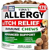 Dog Allergy Relief Chews - 170 Treats, Itchy Skin and Seasonal Itch Support | Anti-Itch &amp; Paw Licking, Hot Spots - Omega 3 Fish Oil - Dry Skin &amp; Coat Supplement, Beef Liver Flavor, Made in USA