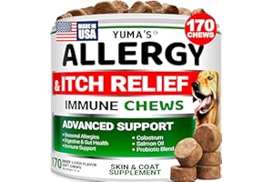 YUMA'S Dog Allergy Relief Chews - Dog Itching Skin Relief Treatment Pills - 170 Treats - Anti-Itch - Itchy and Paw Licking - Hot Spots - Omega 3 Fish Oil - Dry Skin & Coat Supplement - Beef Liver Flavor