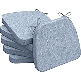 AAAAAcessories D-Shaped Chair Cushions, 2" Thick Dining Chair Pads with Ties and Removable, Machine-Washable Cover, 17" x 16", Set of 6, Light Blue