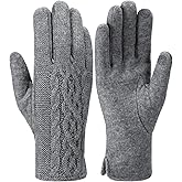 Shihanee Women's Winter Wool Gloves with Touchscreen Wool Plush Fleece Lined Cable Knit Gloves for Cold Weather