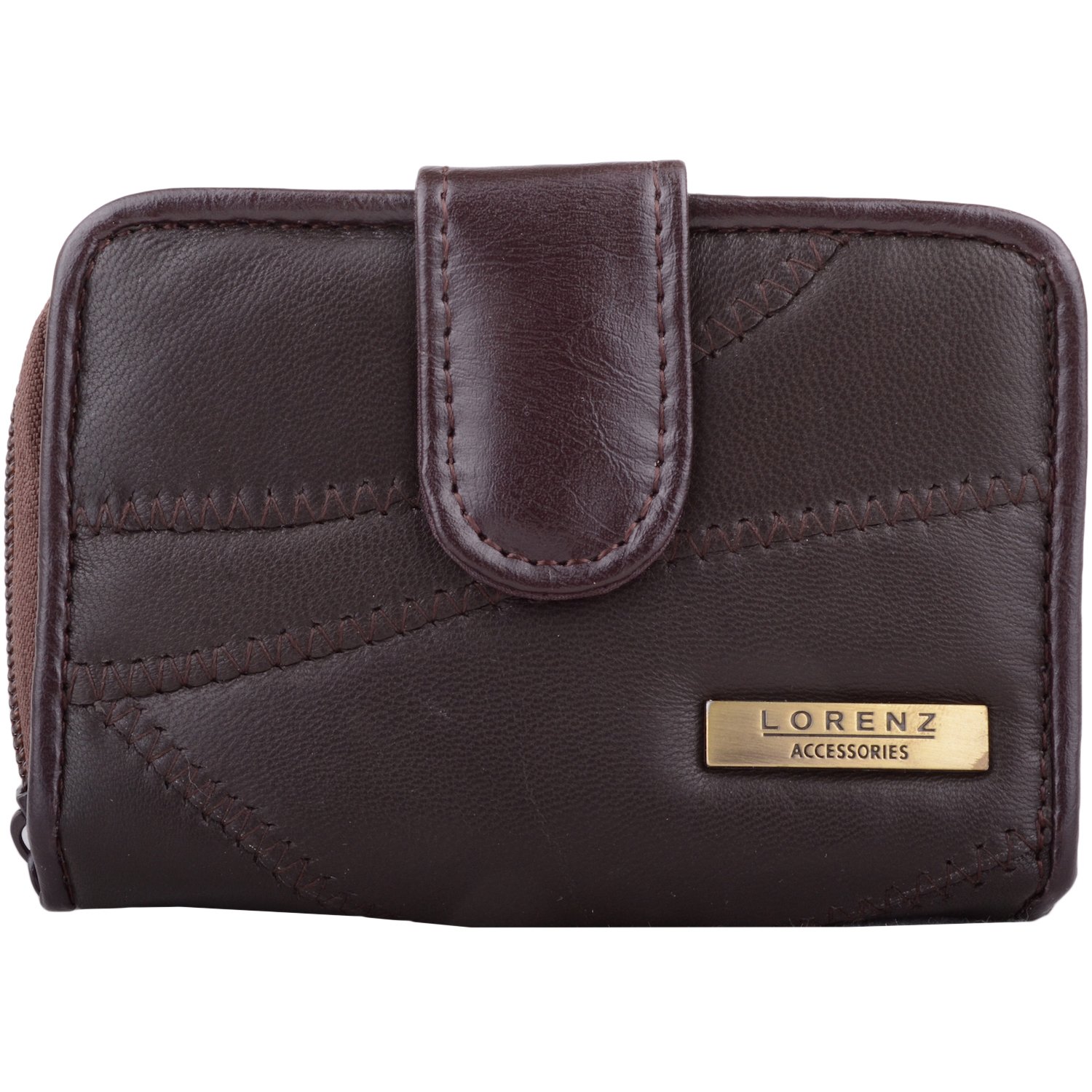 Womens Soft Leather Patchwork Bi-Fold Purse/Money/Coin Holder - Brown