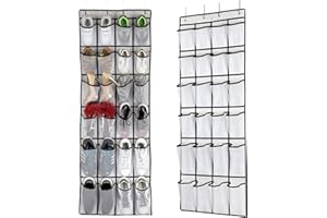 1PC 24-Pocket Over Door Shoe Organizer Heavy-Duty Reinforced Stitching Holds up to 40 lb for Entryway Closet Dorm Storage, Wh