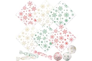 LOAVER 300 Pcs Christmas Candy Wrappers,Wax Coating Twisting Paper Caramel Nougat Nonstick Hard Candy Snowflake Wrappers for Christmas Party Birthday Wedding Chocolate Goodie Packaging Sheet