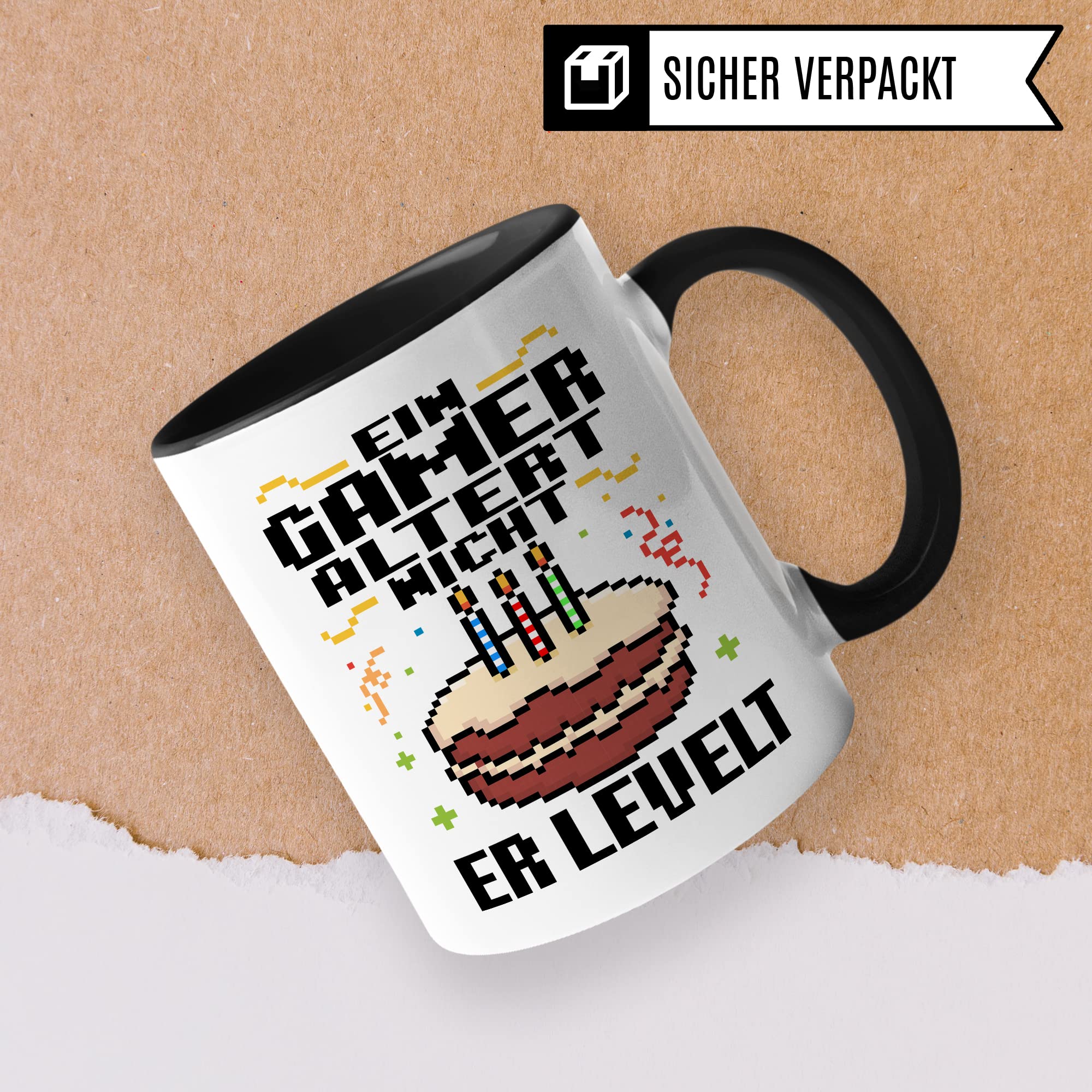 Gamer Tasse, Ein Gamer altert nicht - Er levelt Geschenkidee für Computerspieler, Gaming-Fans und Zocker Geschenk Kaffee-Becher Nerd Gaming Kaffeetasse mit Spruch lustig (Weiß/Schwarz) 6