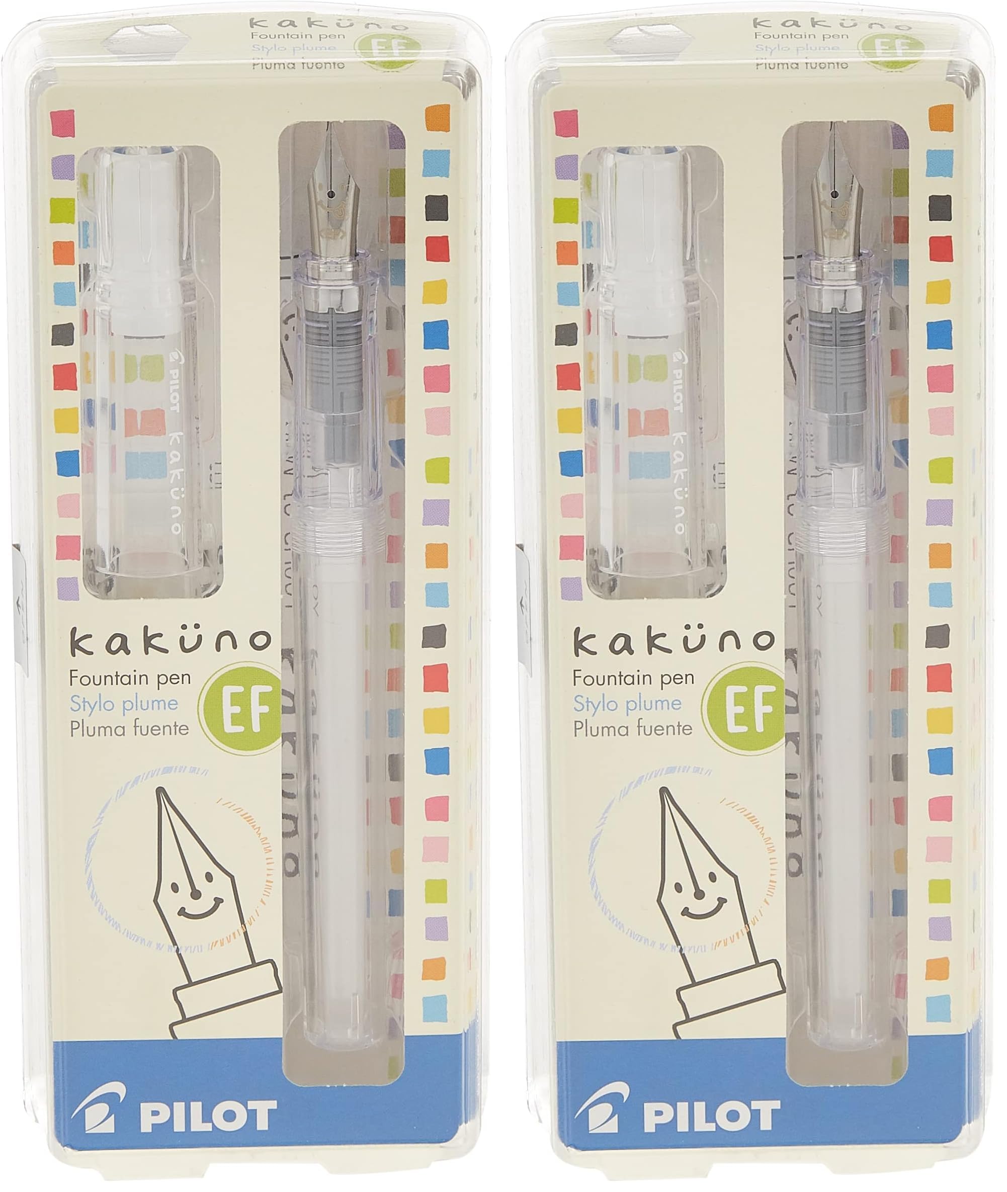 PILOT Kakuno Fountain Pen, Clear Barrel, Extra Fine Nib (10816), (Pack of 2) Image