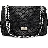 M-ioi-M Quilted Denim Purse, Shoulder Bag for Women, Crossbody Flap Tote Bag,Silver Chain Hobo Bag, Vintage Washed Jean Purse