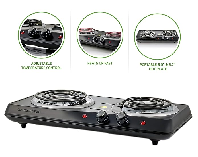 Ovente Electric Double Ceramic Glass Induction Countertop Burner