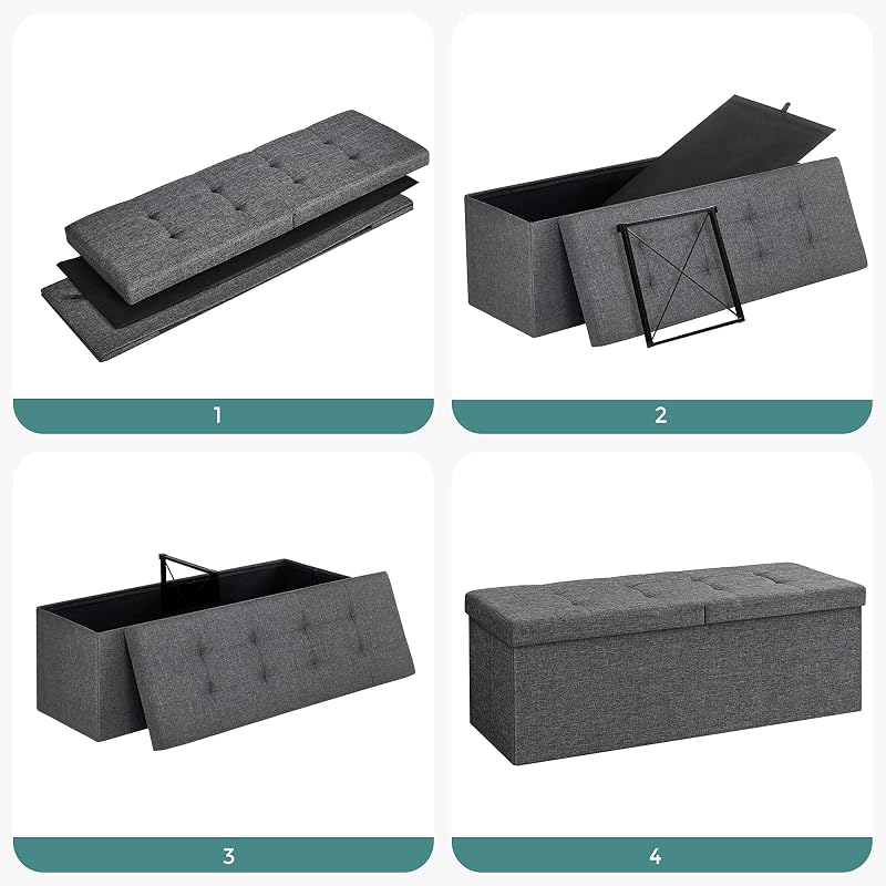 Puff Almacenaje, Banco Plegable, Tapa Abatible, Carga de 300 kg