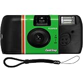 Fujifilm QuickSnap Flash 400 35mm Camera Bundle with Moshify Wrist Strap | Single use disposable camera preloaded with 27 exposures, thumb wheel advance built in flash with 3-10 ft range 32 mm lens