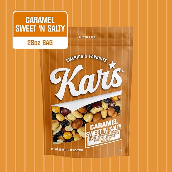 KAR’S NUTS CARAMEL SWEET ‘N SALTY TRAIL MIX, 28 OZ – RESEALABLE POUCH (PACK OF 1), GLUTEN-FREE TRAIL MIX SNACK