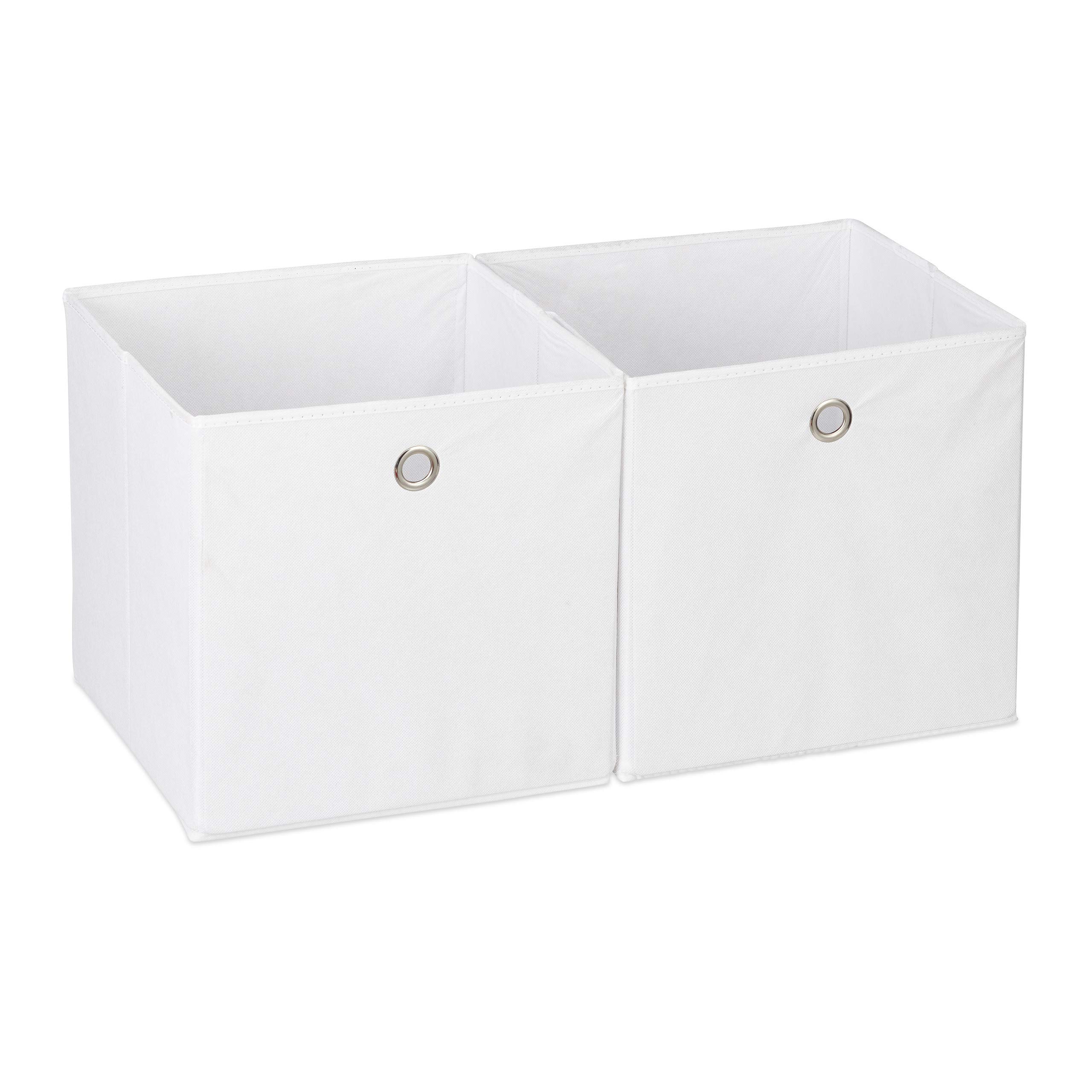 Relaxdays Storage Box Set of 2, Square, Shelf Storage Basket, Square Bins 30x30x30 cm, White