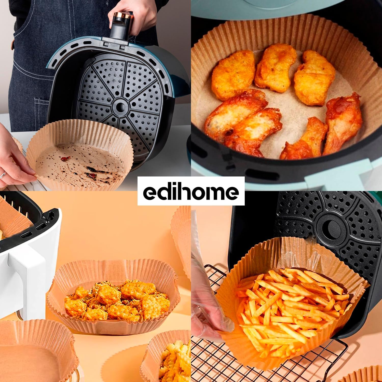 edihome, Backpapier für Heißluftfritteuse, fur Air Fryer, 100 Stück, 22x14 cm, Rechteckig, BPA Free, Zubehör Heissluftfritteuse, Einweg, für Backofen, Brown 6