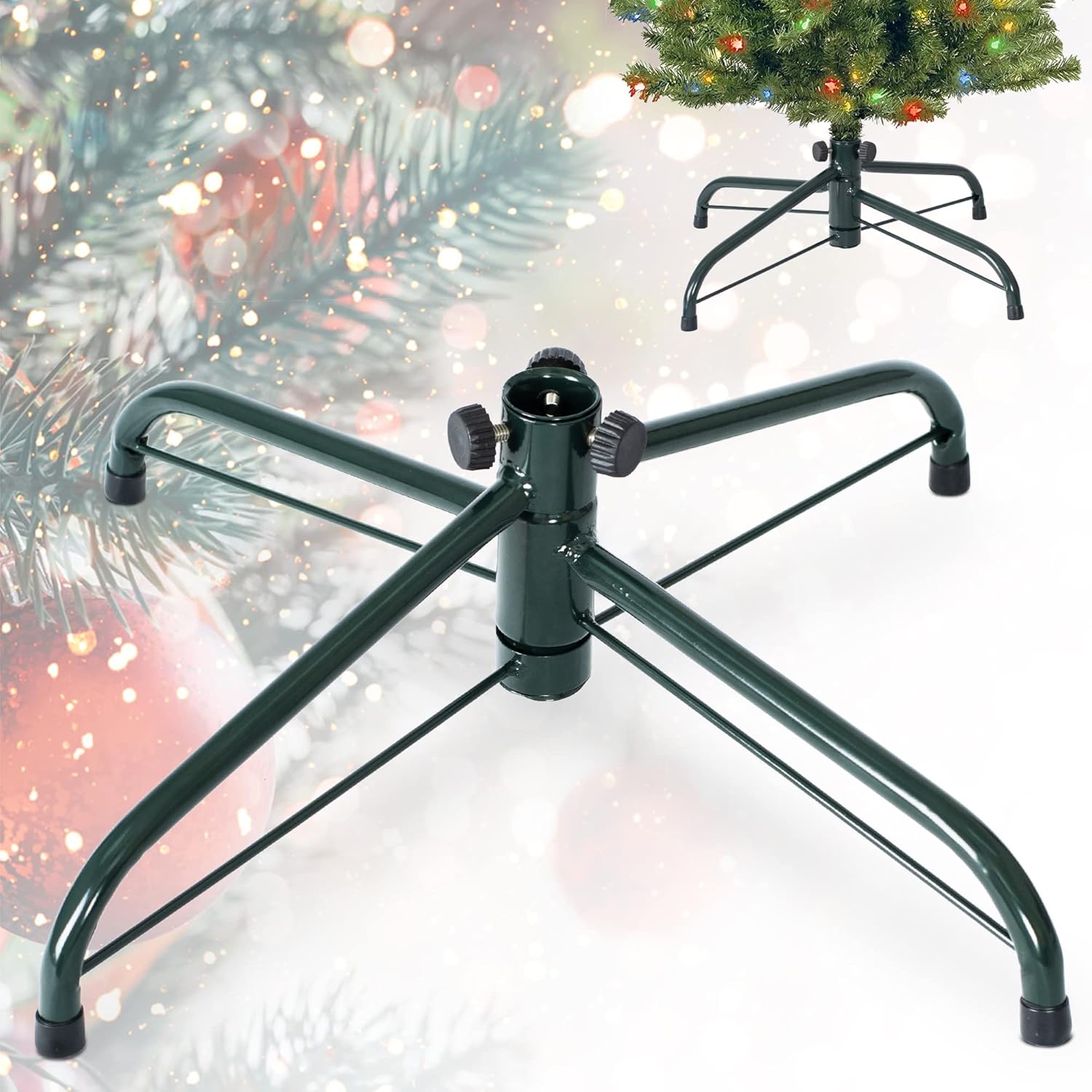 Tree Stands - pentaQ Replacement Christmas Tree Stand 16.3 Inches, Foldable Christmas Tree Base for 6.5 Feet Artificial Trees, Non-Slip Christmas Tree Bracket for 1.02 Inch Tree Pole with 3 Fixing Screws, Green