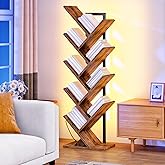 HOOBRO Tree Bookshelf, 9-Tier Bookcase with LED Lights, Space-Saving Book Shelf, Holds Books, CDs, Floor Standing Bookcase fo