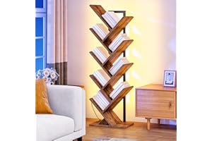 HOOBRO Tree Bookshelf, 9-Tier Bookcase with LED Lights, Space-Saving Book Shelf, Holds Books, CDs, Floor Standing Bookcase fo