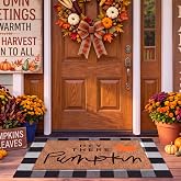 Moucuny 2 Pcs Fall Doormat Outdoor, Hey There Pumpkin Coir Mat, Non-Slip | Autumn Welcome Mat, Black White Plaid Fall Outdoor Rug, Thanksgiving Front Door Porch Decor, 16'' x 28'', 24'' x 35''