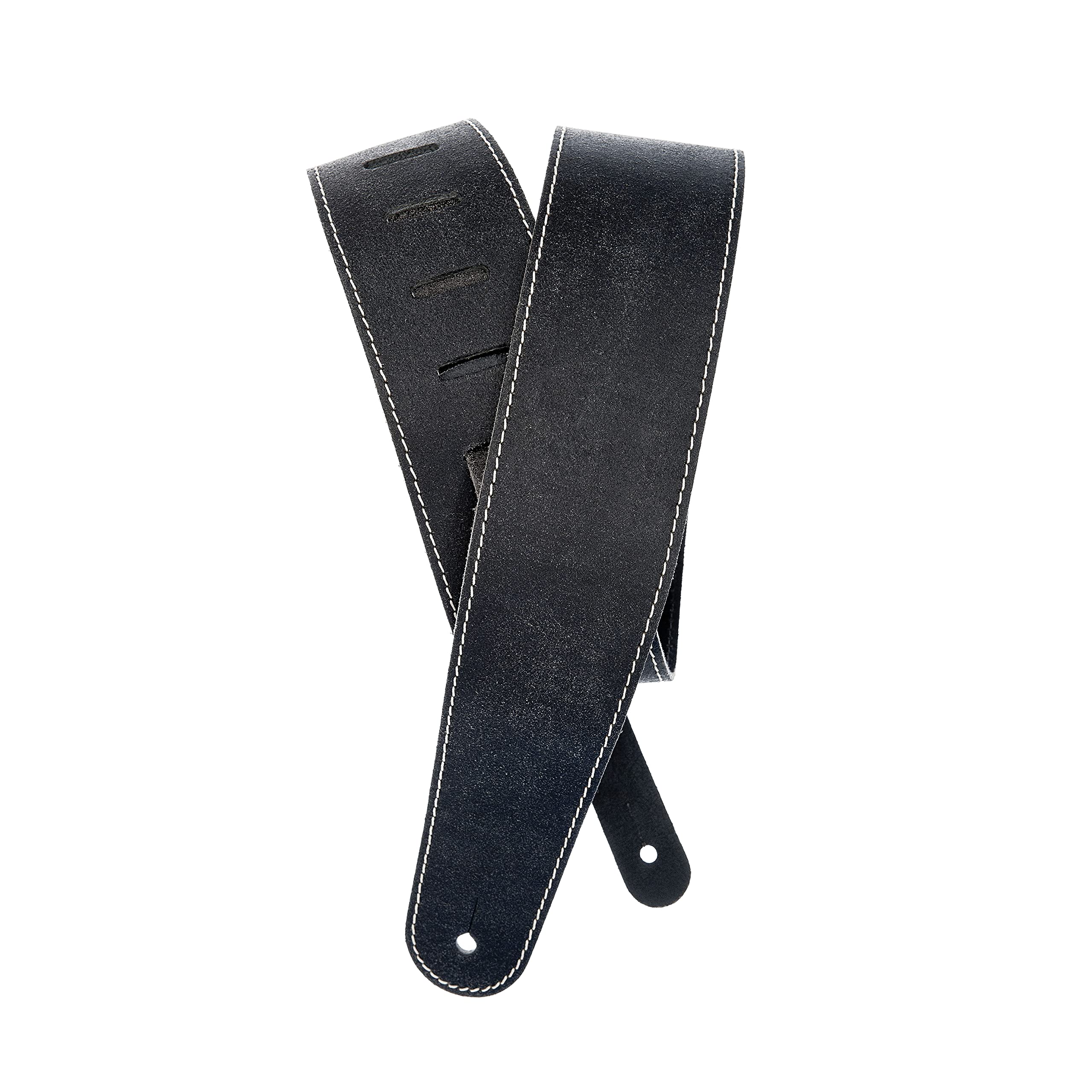 Planet Waves D'Addario Stonewashed Leather Adjustable Guitar Strap, Black with Contrast Stitch
