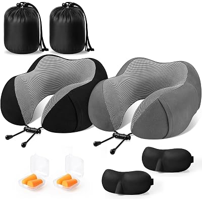 CloudBliss Travel Pillow Premium Memory Foam, Comfortable & Supportive Neck Pillow, Neck Pillows for Sleeping Travel, Airplane Pillow for Sleeping Airplane, Car, Office and Home(Black & Dark Grey)