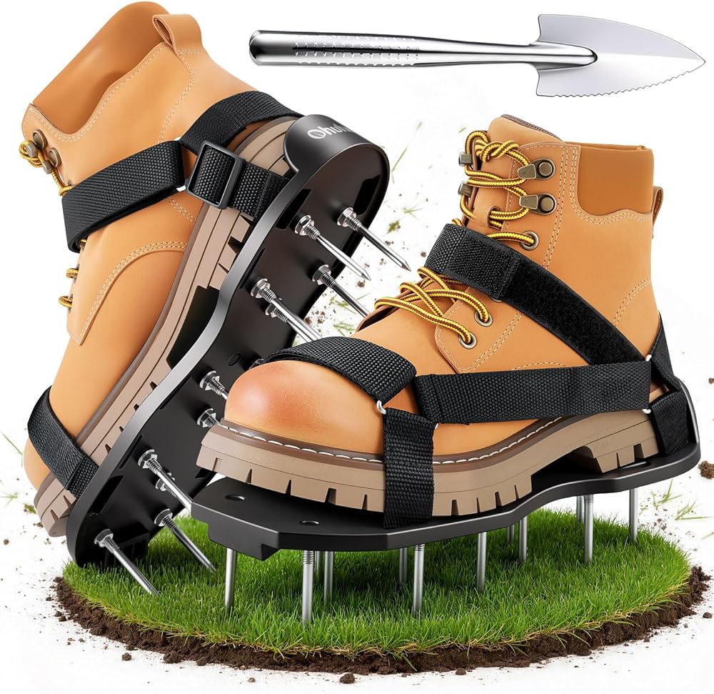 Ohuhu Lawn Aerator Shoes with Stainless Steel Shovel, Velcro Straps