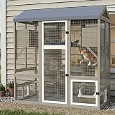 Catio Outdoor Cat Enclosure, Walk-in Cat House with Cat Tree &amp; Hammock | Multi-Level Cat Tree with 2 Sleeping Condos, 2 Scratching Posts, 1 Hammock &amp; Litter Box Shelf, Plus Indoor-Outdoor Access