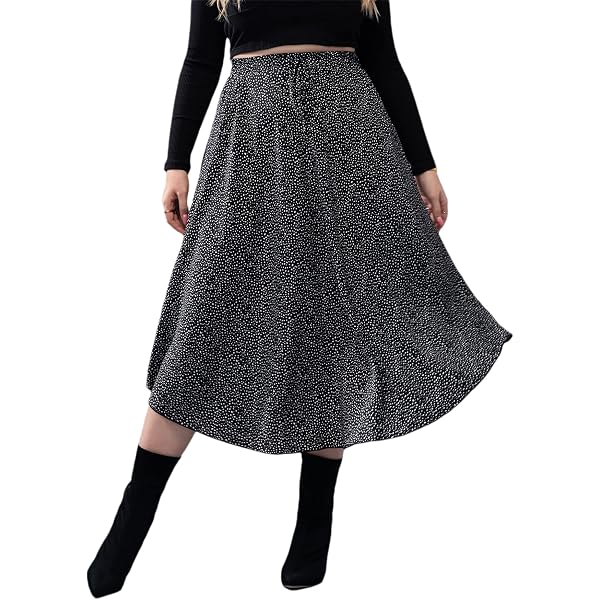 Floerns Women's Floral Midi Skirt – Elastic Waist A-Line Pleated Ruffle Skirt, Green Dots, Medium
