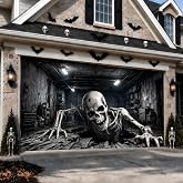 Outus Halloween Garage Door Cover, 6x13 ft, Realistic Skeleton Garage Scene | Halloween Double Garage Door Banner, 3D Skeleton Breaking out of Garage Illusion,Outdoor Halloween Garage Wall Backdrop Decor