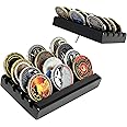 DecoWoodo Challenge Coin Holder Display Case 4 Row Solid Wood Military Coin Rack Small Army Coin Stand Holds 12 Coins, Black Finish
