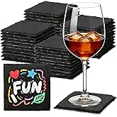 48 PCS Slate Coasters Black Square 4 Inch Bulk Rock, Blank Laser Engraving, Scratch Resistant Bottom, Home Office Kitchen Gift Wedding Bar Party Square Coasters
