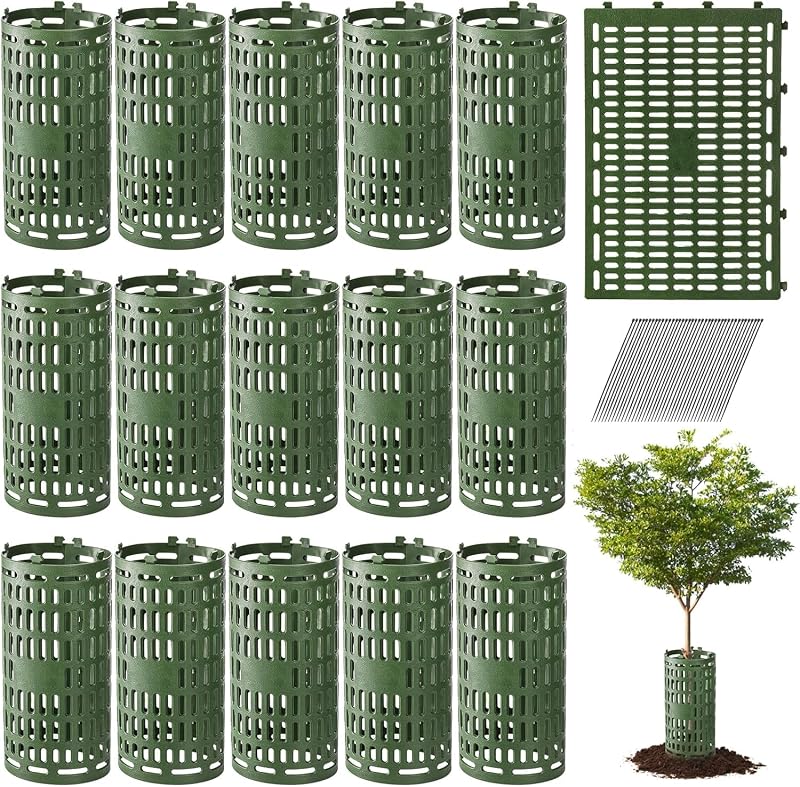Lawei 16 Pack Tree Trunk Protector Plant Guards with Zip Ties Green