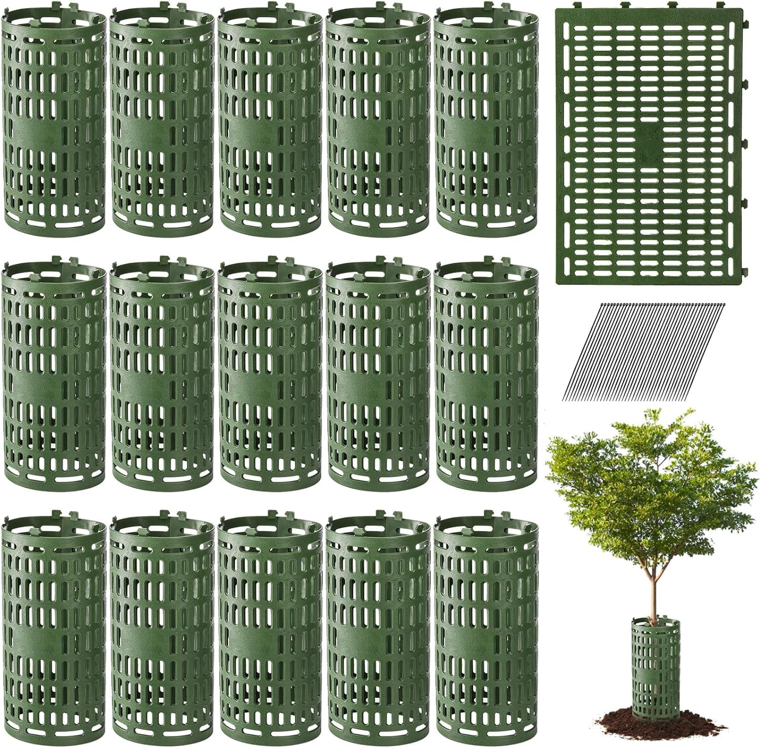 Lawei 16 Pack Tree Trunk Protector Plant Guard Protectors with Zip Ties, Garden Protection Tree Wraps Cages for Damaged Bark, Extendable Shrub Protectors from Trimmers, Mowers & Sun Scald