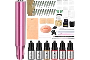 YBEAUTY Microblading Tattoo Gun Kit, 1400mAh Cordless Tattoo Pen & Eyebrow Pencil Set for Makeup Supplies, Semi-Permanent Eyebrow Tattoo Machine with 50Pcs Needles for Beginners Artists (Pink)