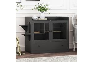 DAWNSPACES Extra Large Cat Litter Box Enclosure Furniture Hidden, Cat Condo Cabinet Pet House with Stairs for 2, Nightstand Side Table witha Large Drawer for Living Room, Black